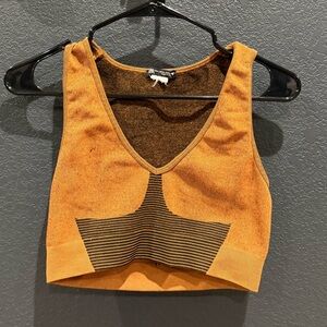 Zara Seamless Jacquard Orange and Black Top